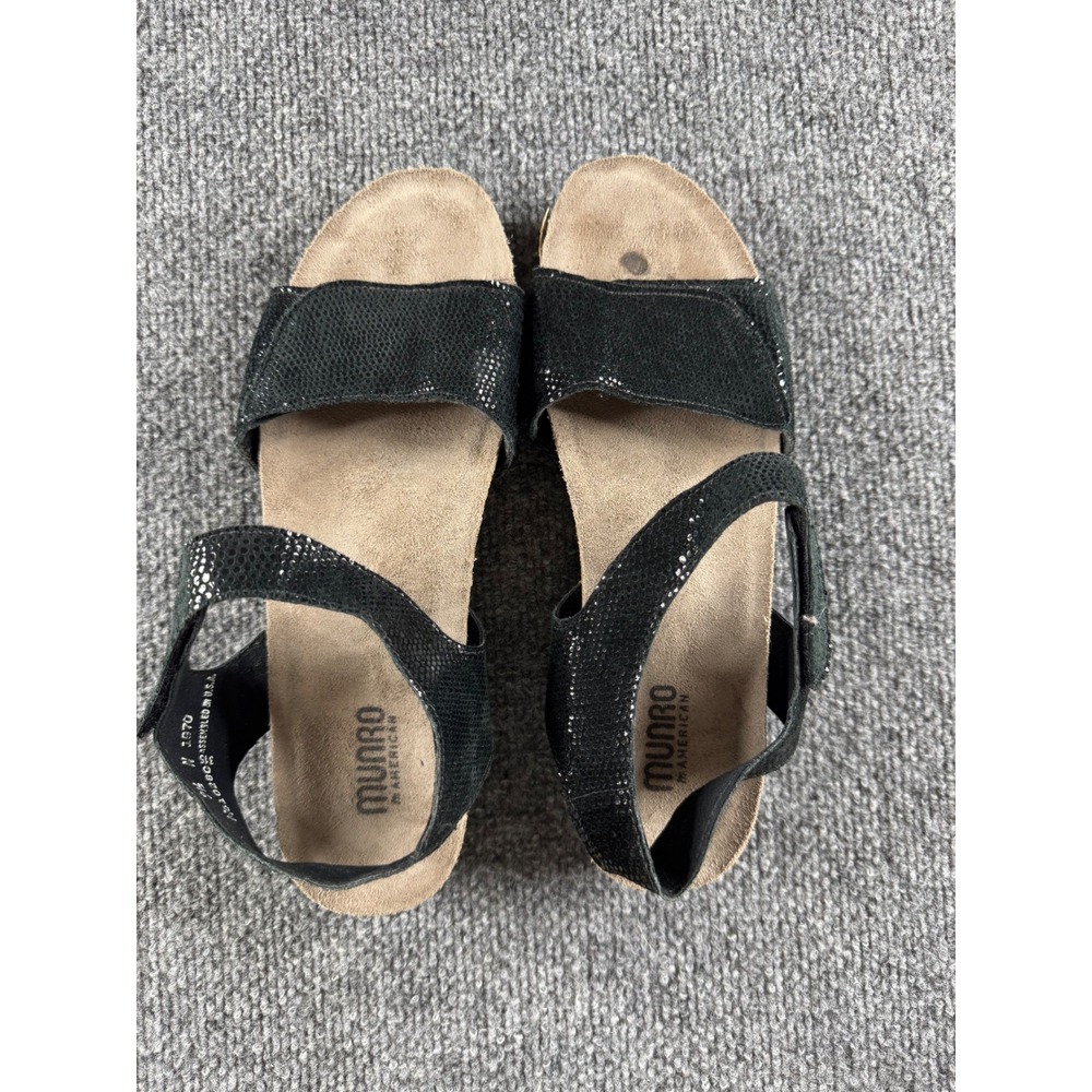 Munro American Black Snakeskin Metallic Walking Wedge Sandals 9.5 N 1970